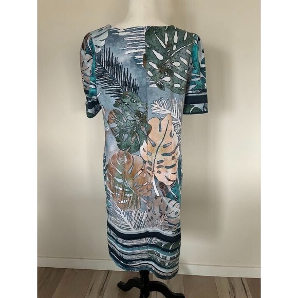 SIMPLY ART by Dolcezza Dress Size Large Blue Tropical Back Zipper - Picture 6 of 8